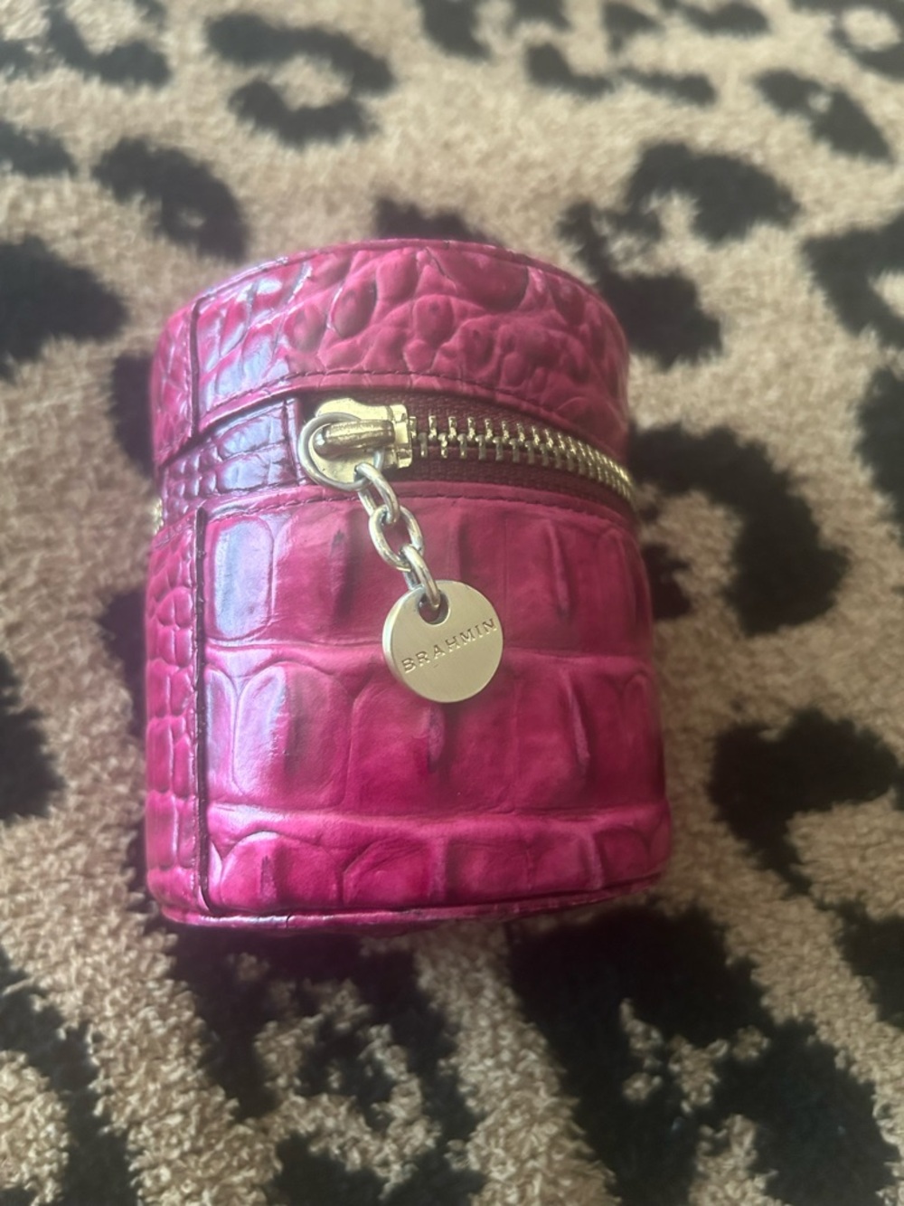Rare…. Brahmin Magenta/ Burgundy Croc-Embossed Leather Jewelry Case